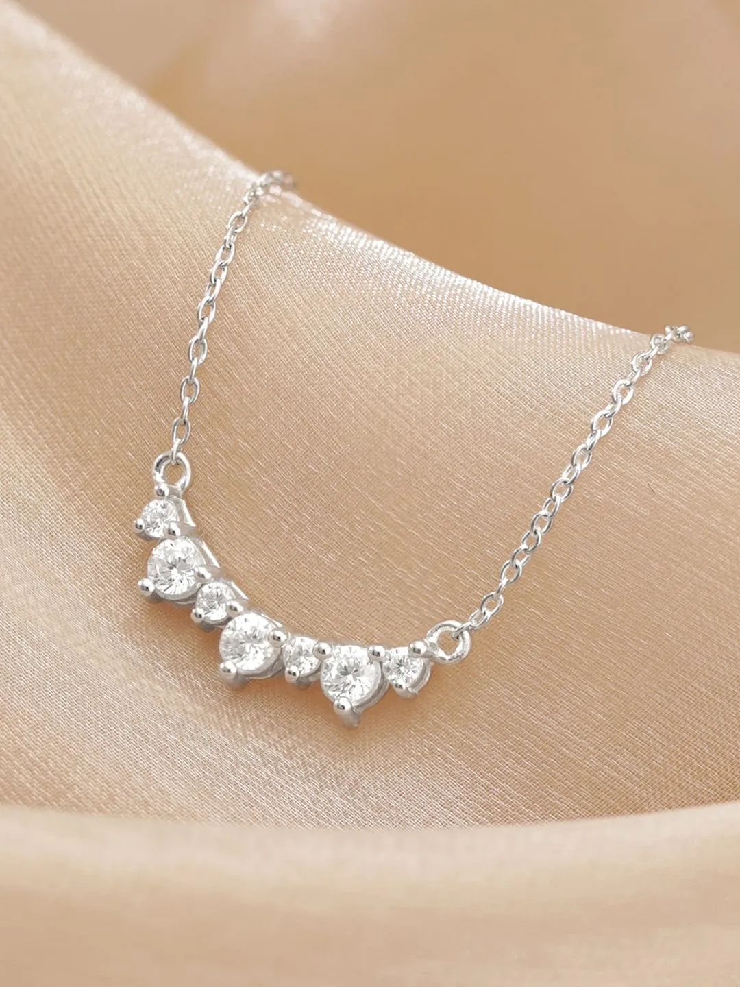 Rubans 925 Sterling Silver Rhodium-Plated Zirconia Studded Chain