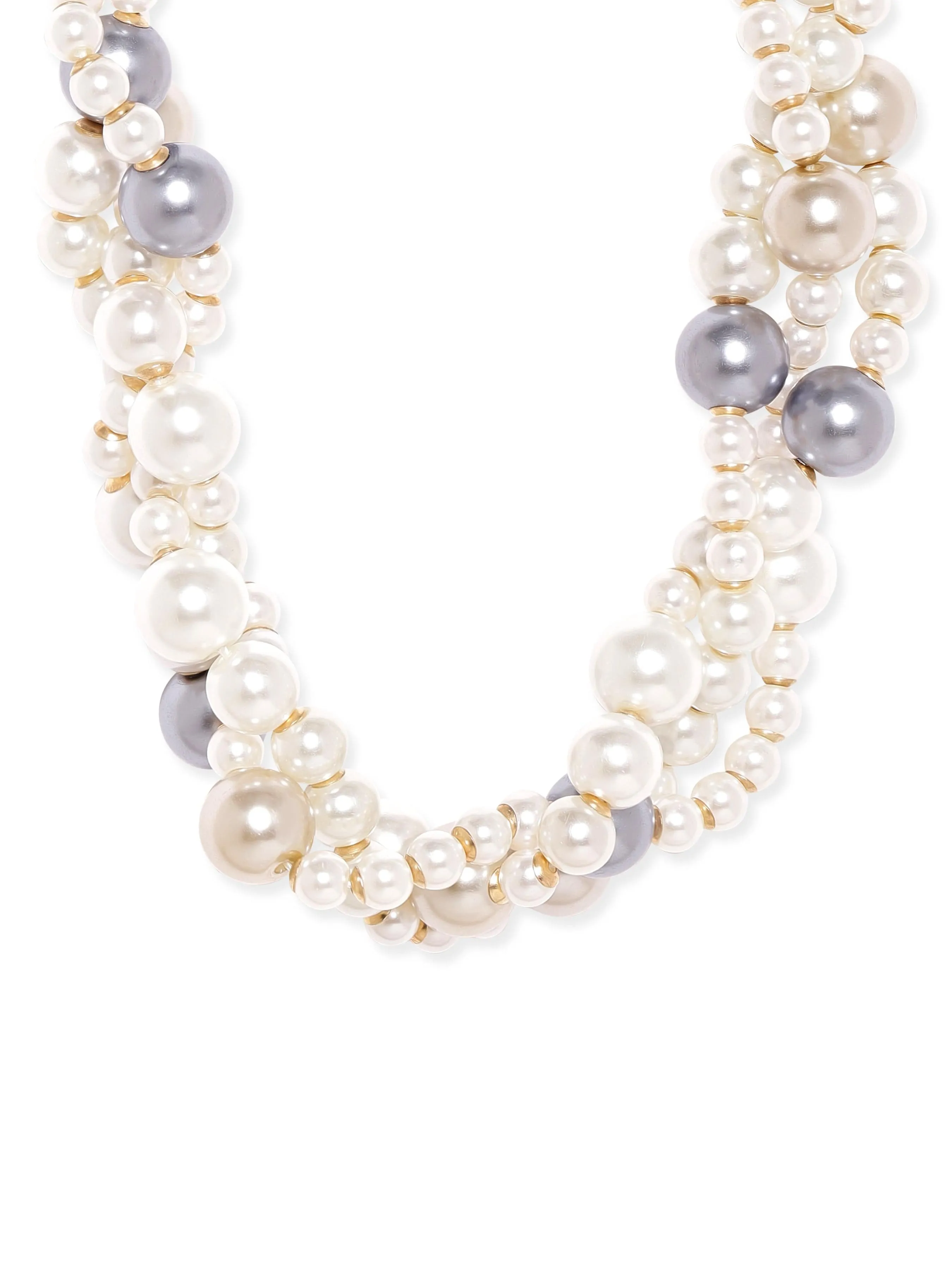 Rubans Cream & Blue pearl beaded multilayer Contemprory Chunky Necklace