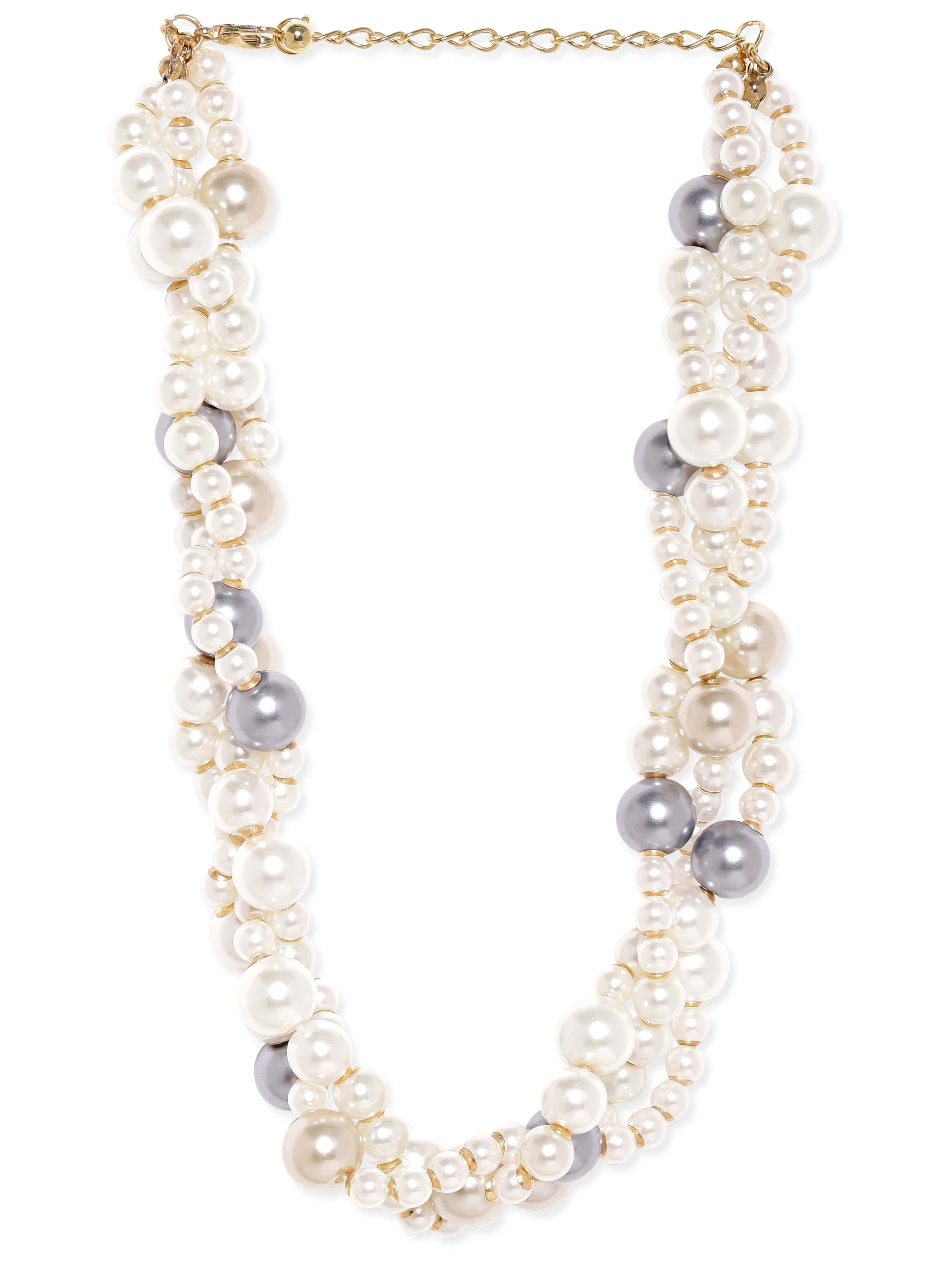 Rubans Cream & Blue pearl beaded multilayer Contemprory Chunky Necklace