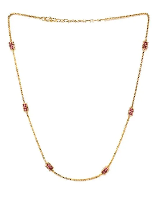 Rubans Faux Ruby Studded Gold Toned Necklace