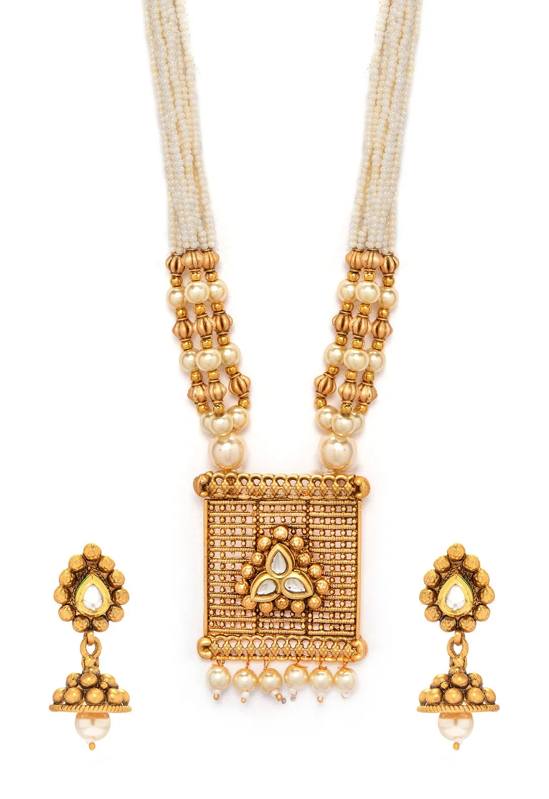 Rubans Gold Plated Pearl Statement Necklace Set