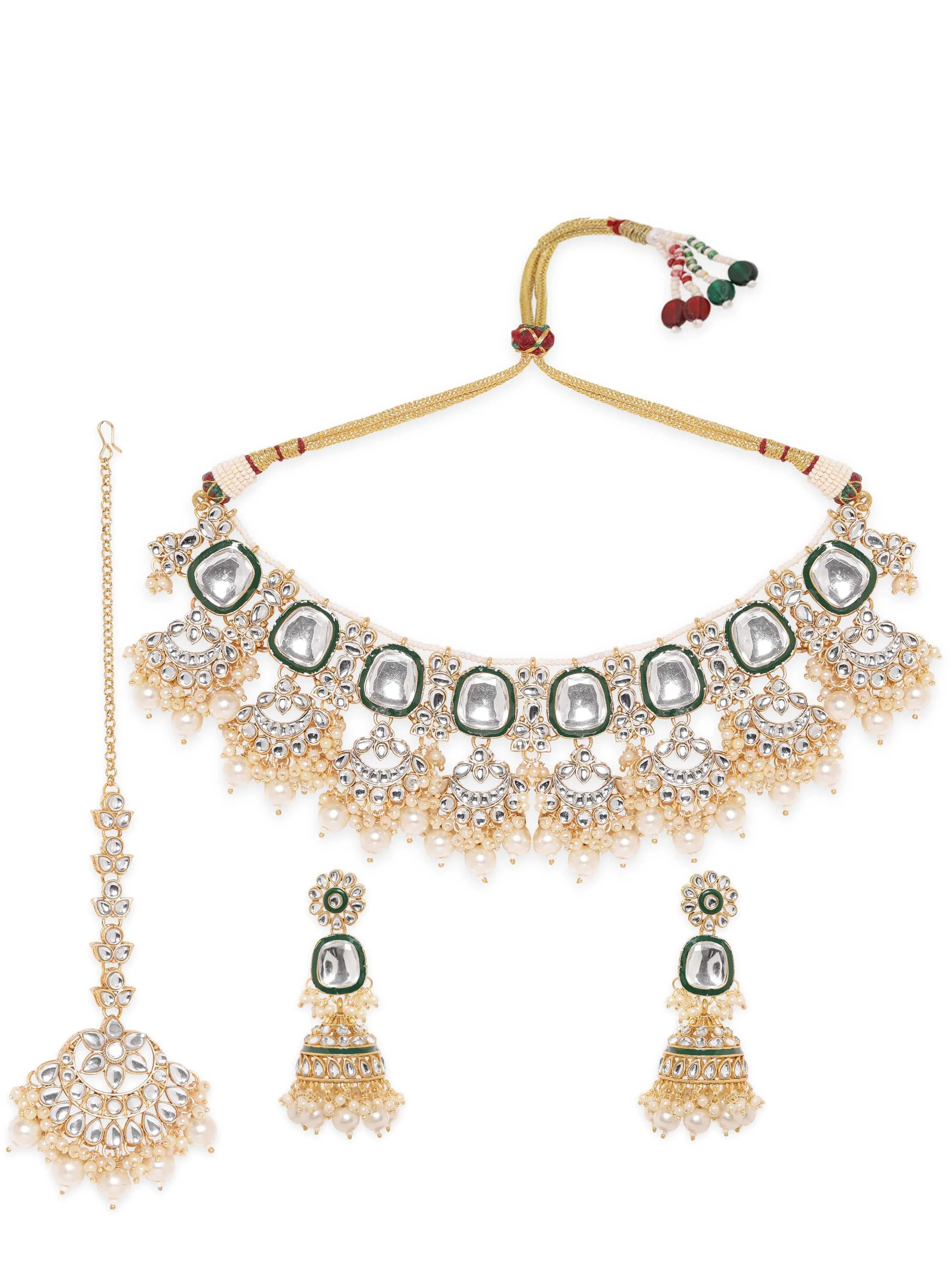 Rubans Golden Elegance 22k Gold Plated Kundan and Pearl Jewelry Ensemble