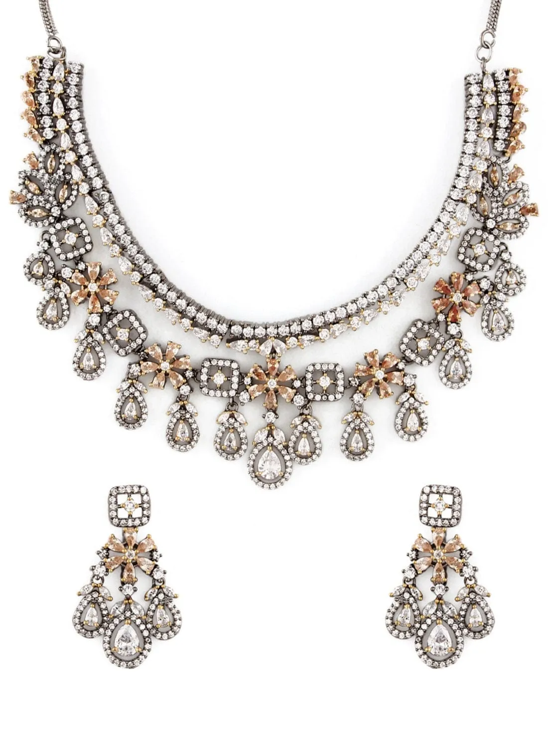 Rubans LUXURY Silver-Plated Zircon Studded Handcrafted Jewellery Set