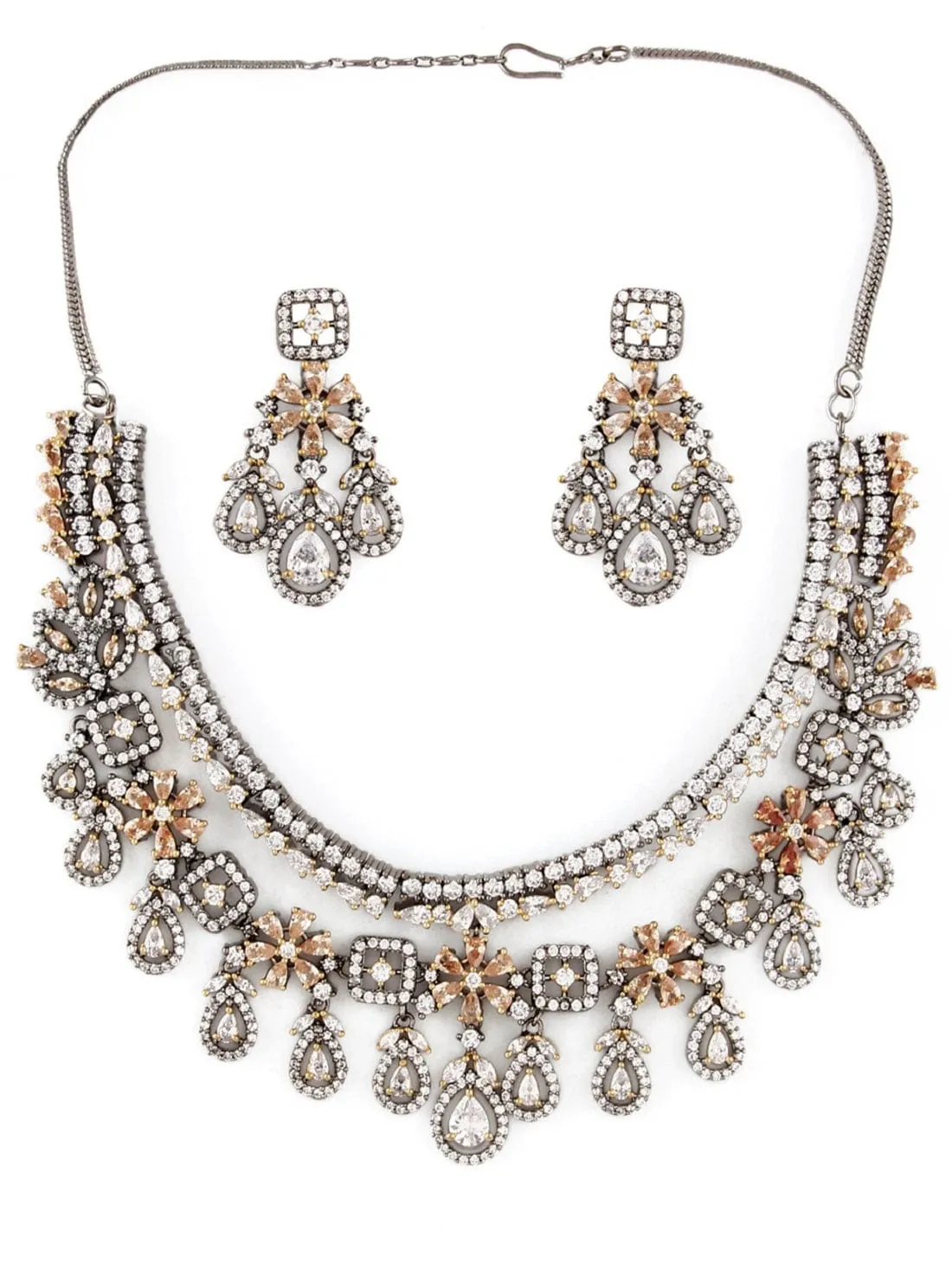 Rubans LUXURY Silver-Plated Zircon Studded Handcrafted Jewellery Set