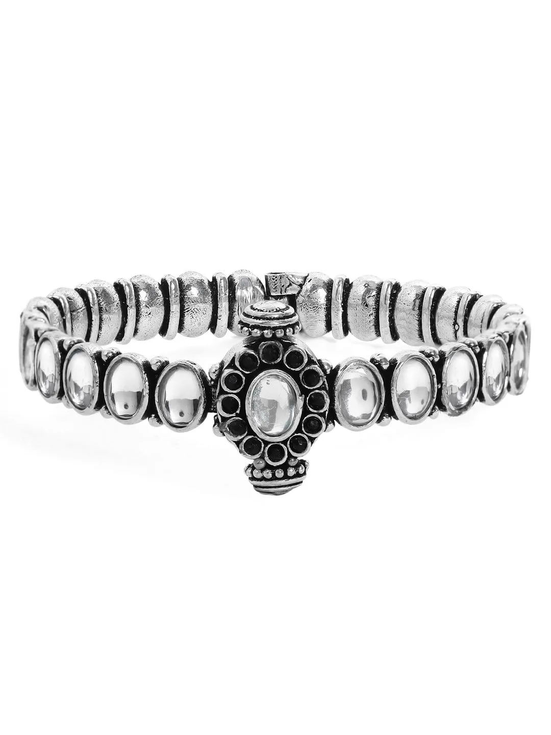 Rubans Oxidised Kundan Silver Plated Handcrafted Bracelet