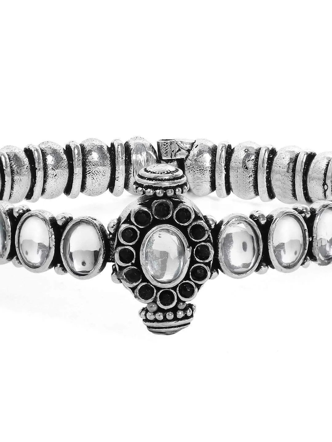 Rubans Oxidised Kundan Silver Plated Handcrafted Bracelet