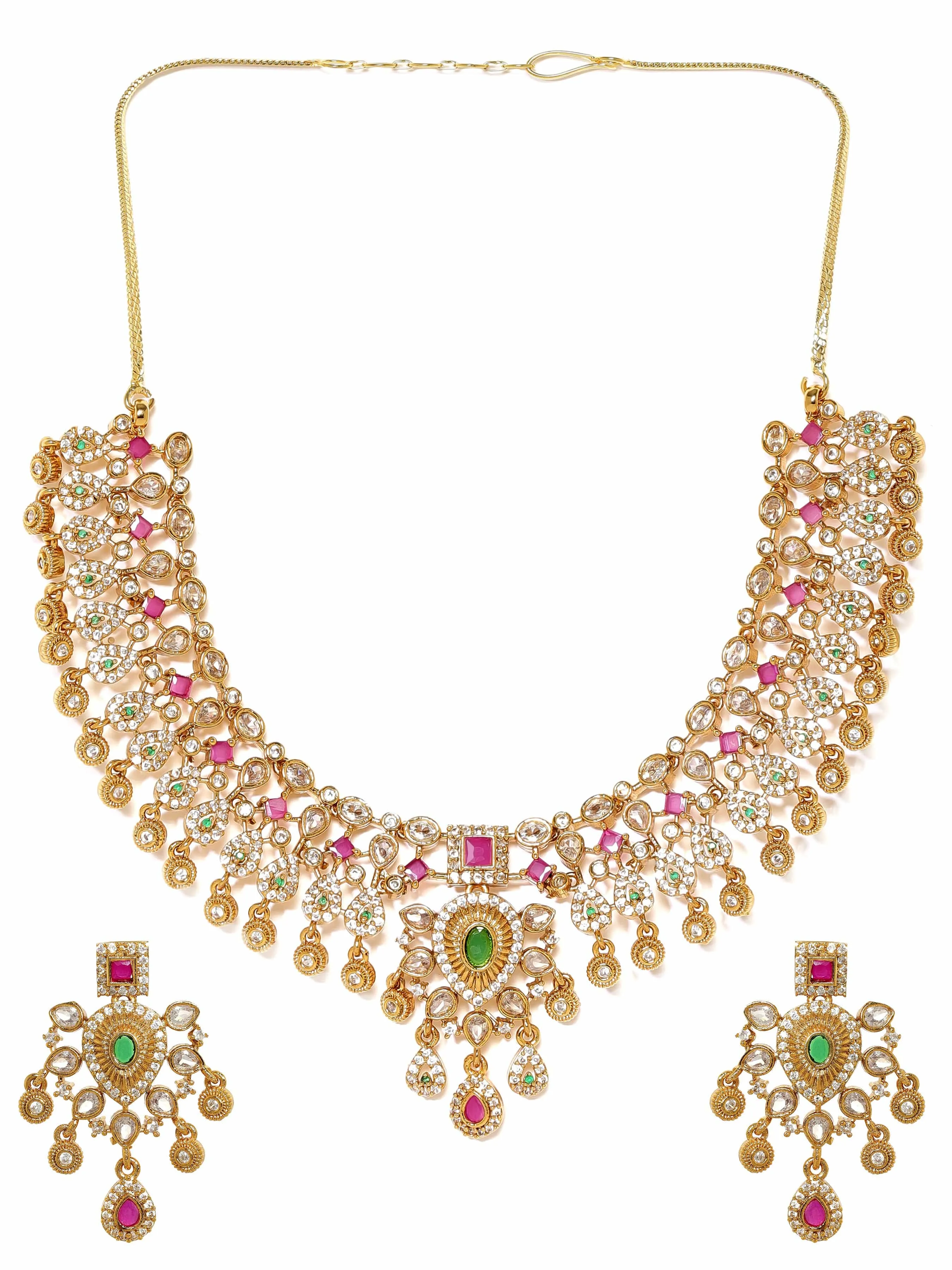 Rubans Regal Gold Tone Temple Necklace Set with Multicolored Stones by Rubans