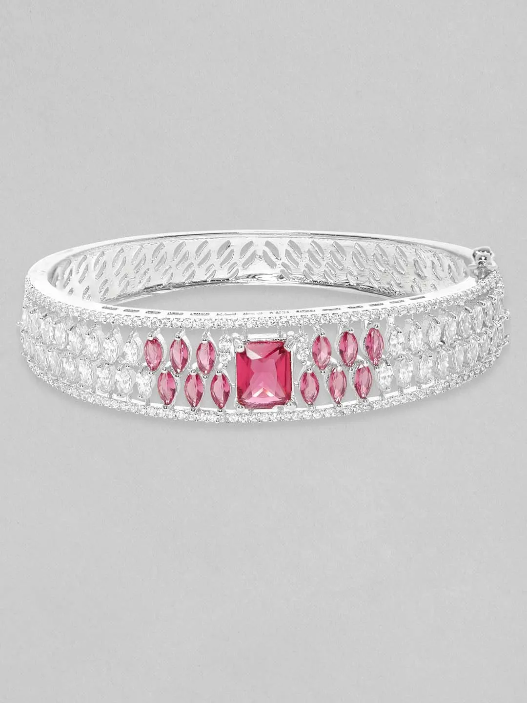 Rubans Rhodium Plated Ruby Red Zirconia Studded Statement Party Wear Bracelet