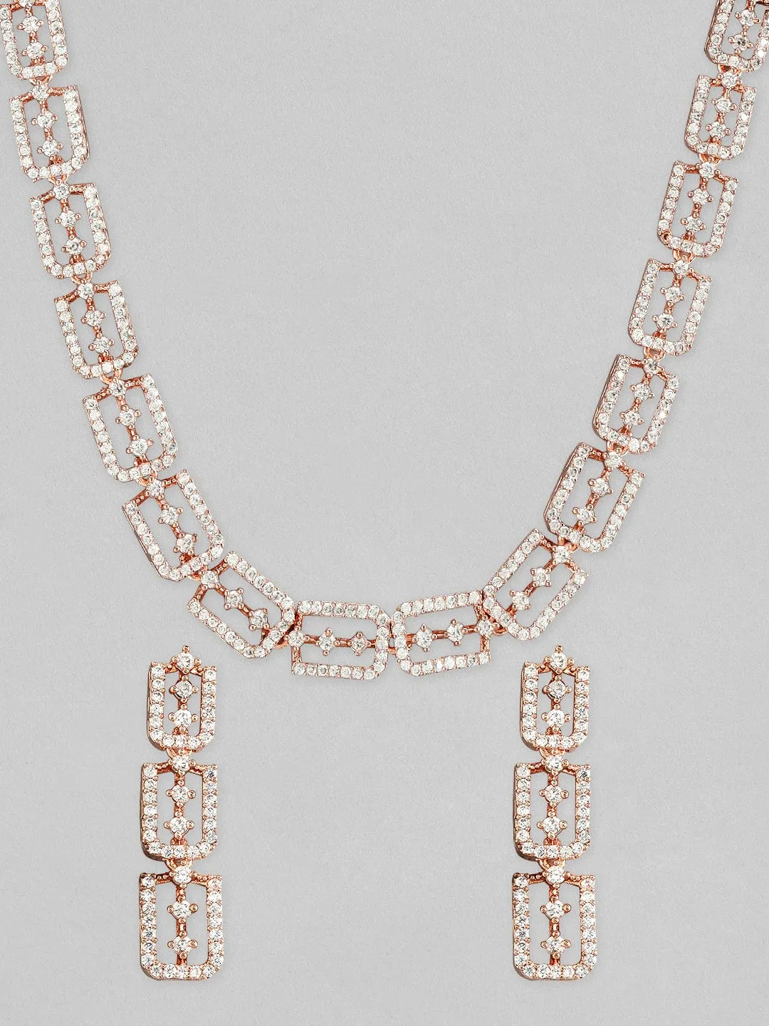 Rubans Rose Gold Plated Necklace Set With Studded American Diamonds