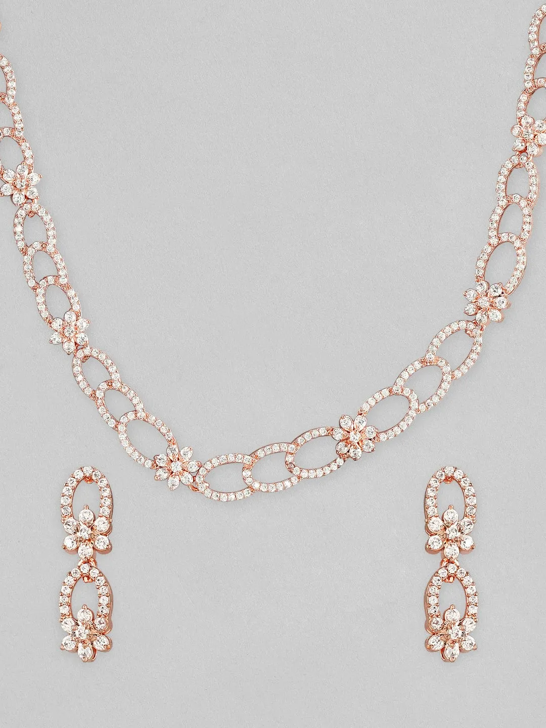 Rubans Rose Gold Plated Necklace Set With Studded American Diamonds