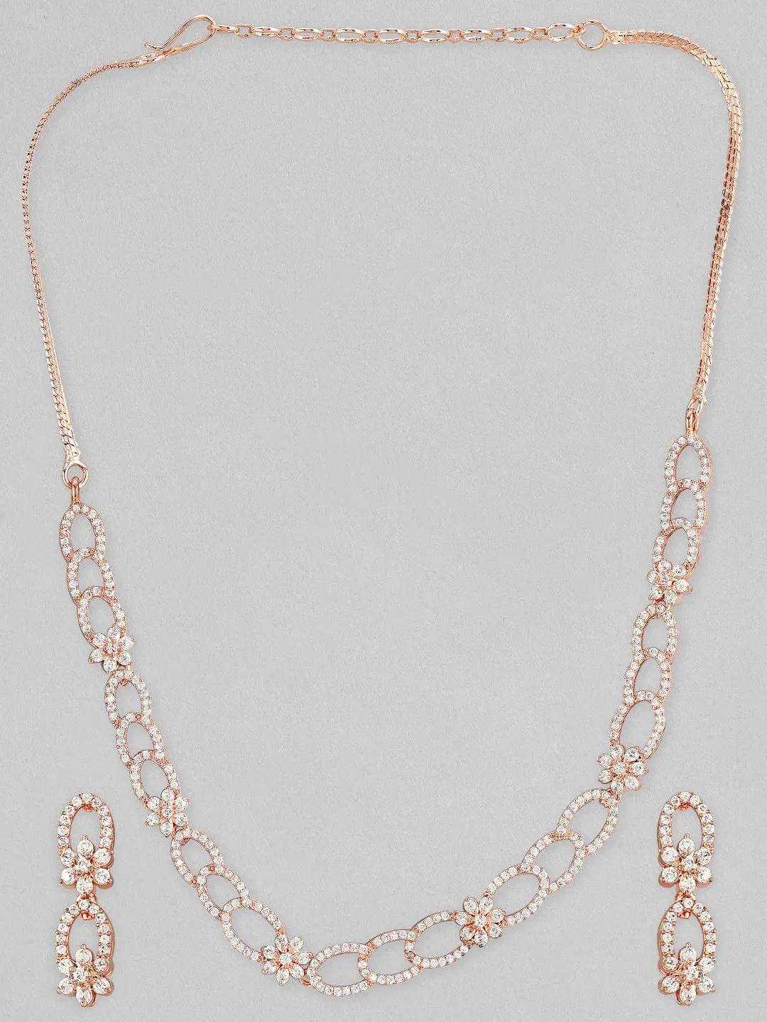 Rubans Rose Gold Plated Necklace Set With Studded American Diamonds