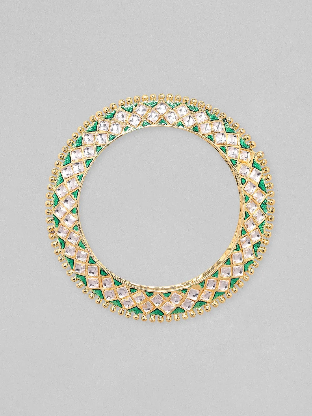 Rubans Set Of 2 24K Gold Plated Green Enemal & Premium Kundan Studded Bangle