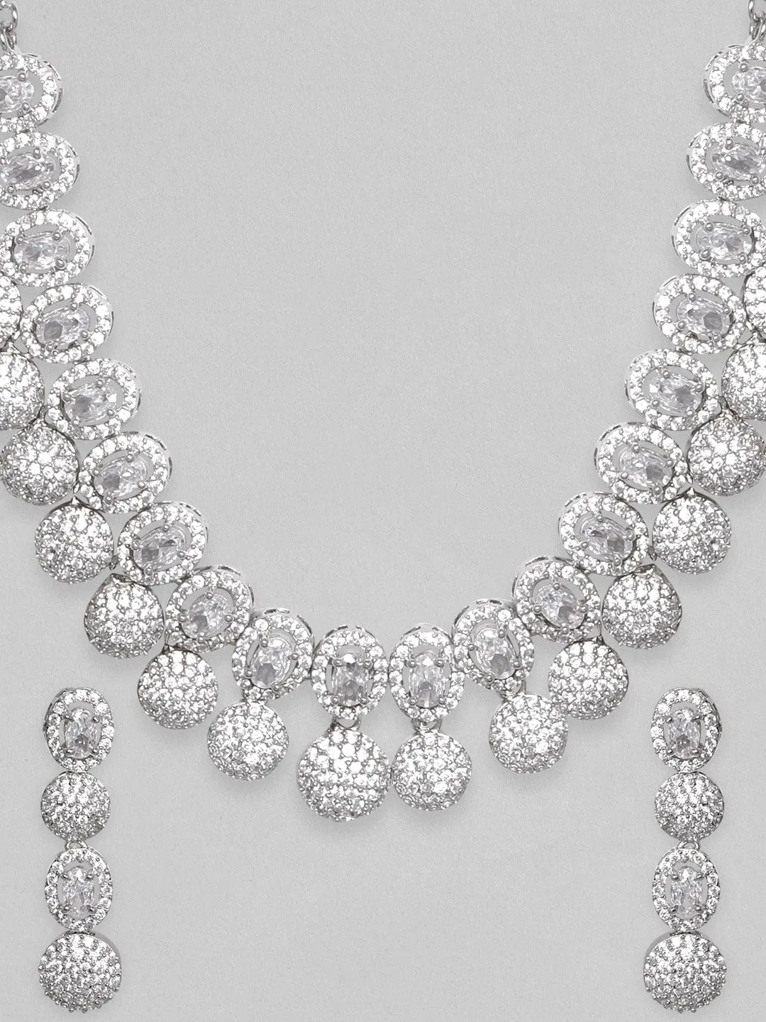 Rubans Silver Plated Handcrafted Enchanting CZ Studded Necklace Set