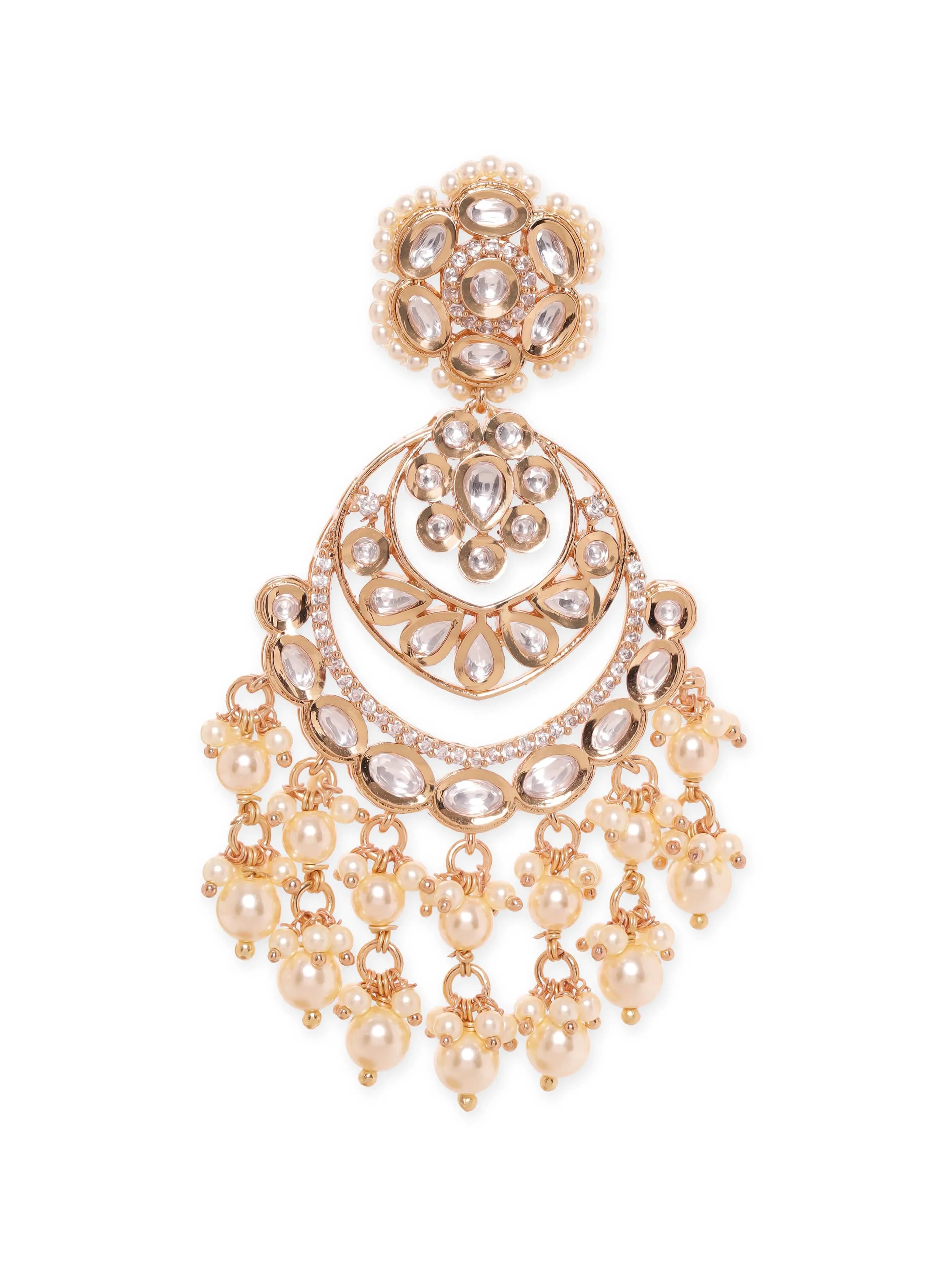 Rubans Timeless Glamour with Polki and Zircon Chandelier Earrings