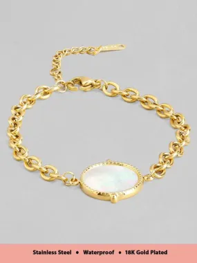 Rubans Voguish 18K Gold Plated Stainless Steel Waterproof Link Chain Bracelet With Shell Studded Charm.