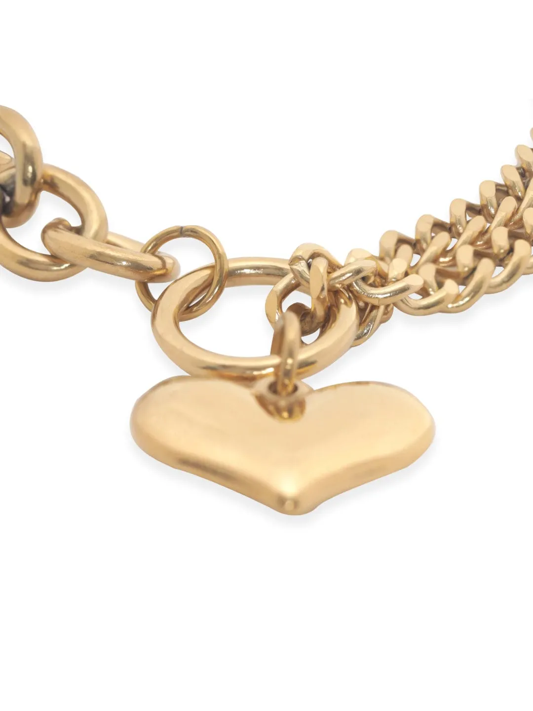 Rubans Voguish 22K Gold plated Stainless Steel Waterproof Link chain Heart charm Tarnish Free Bracelet