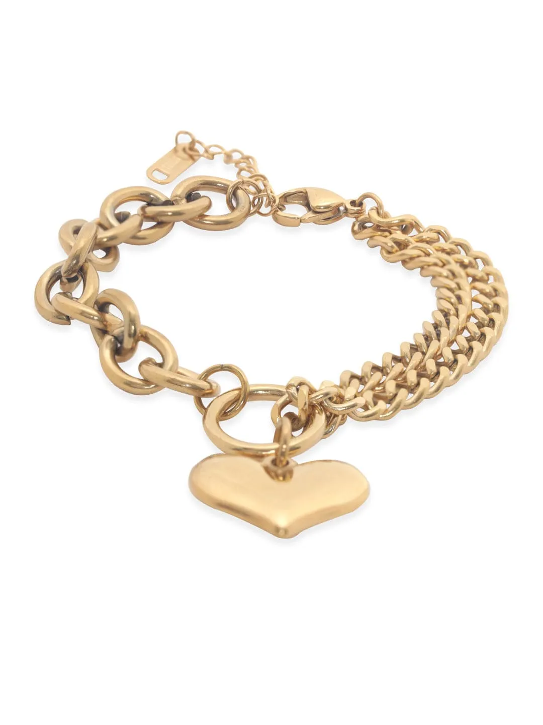 Rubans Voguish 22K Gold plated Stainless Steel Waterproof Link chain Heart charm Tarnish Free Bracelet