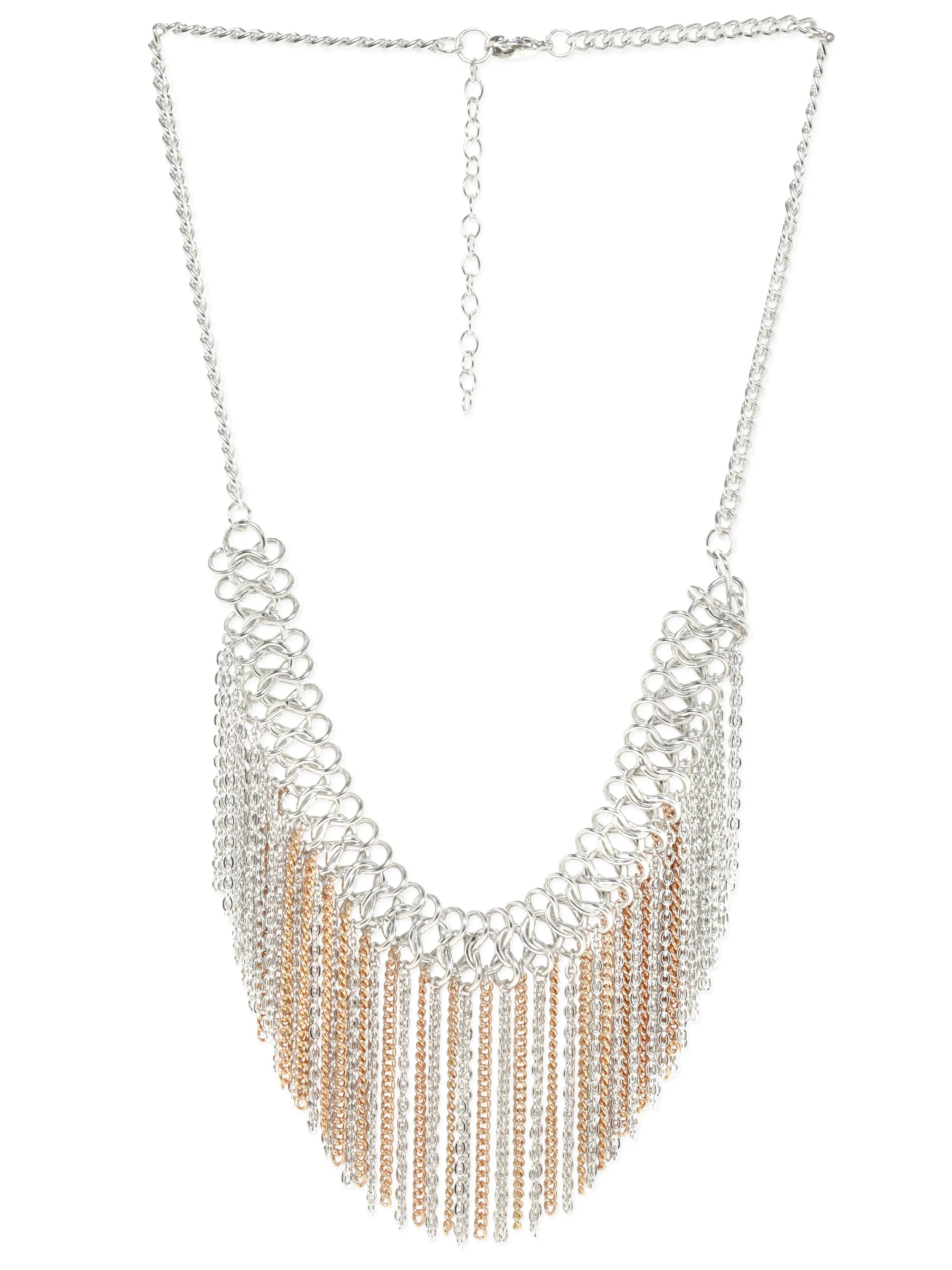 Rubans Voguish Rhodium plated & Rose Gold Link chain Tassels Necklace