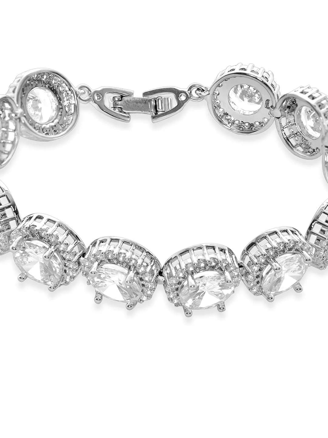 Rubans Voguish Rhodium-Plated Brilliant Cut Zirconia Studded Dazzling Bracelet