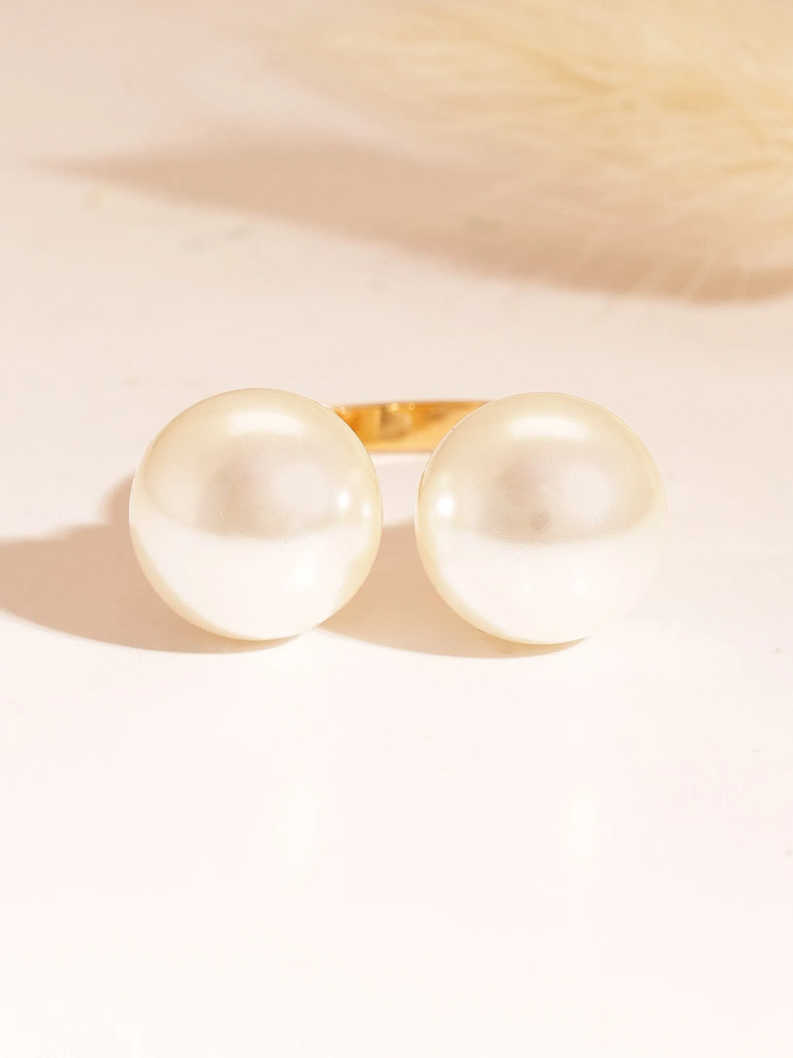 Rubans Voguish Stainless Steel 18 KT Gold Plated , Waterproof, tarnish-free , Dual Moon Drops Pearl Open Ring