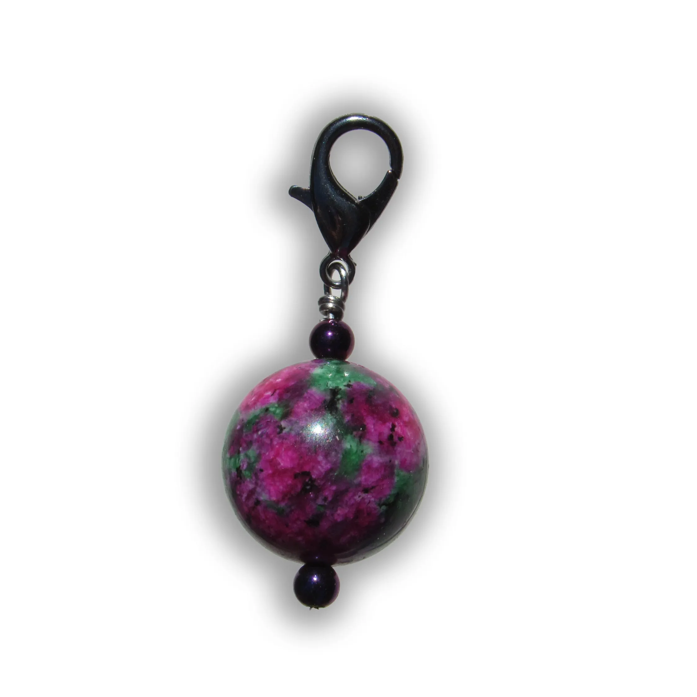 Ruby zoisite gemstone and hematite Pet collar charm