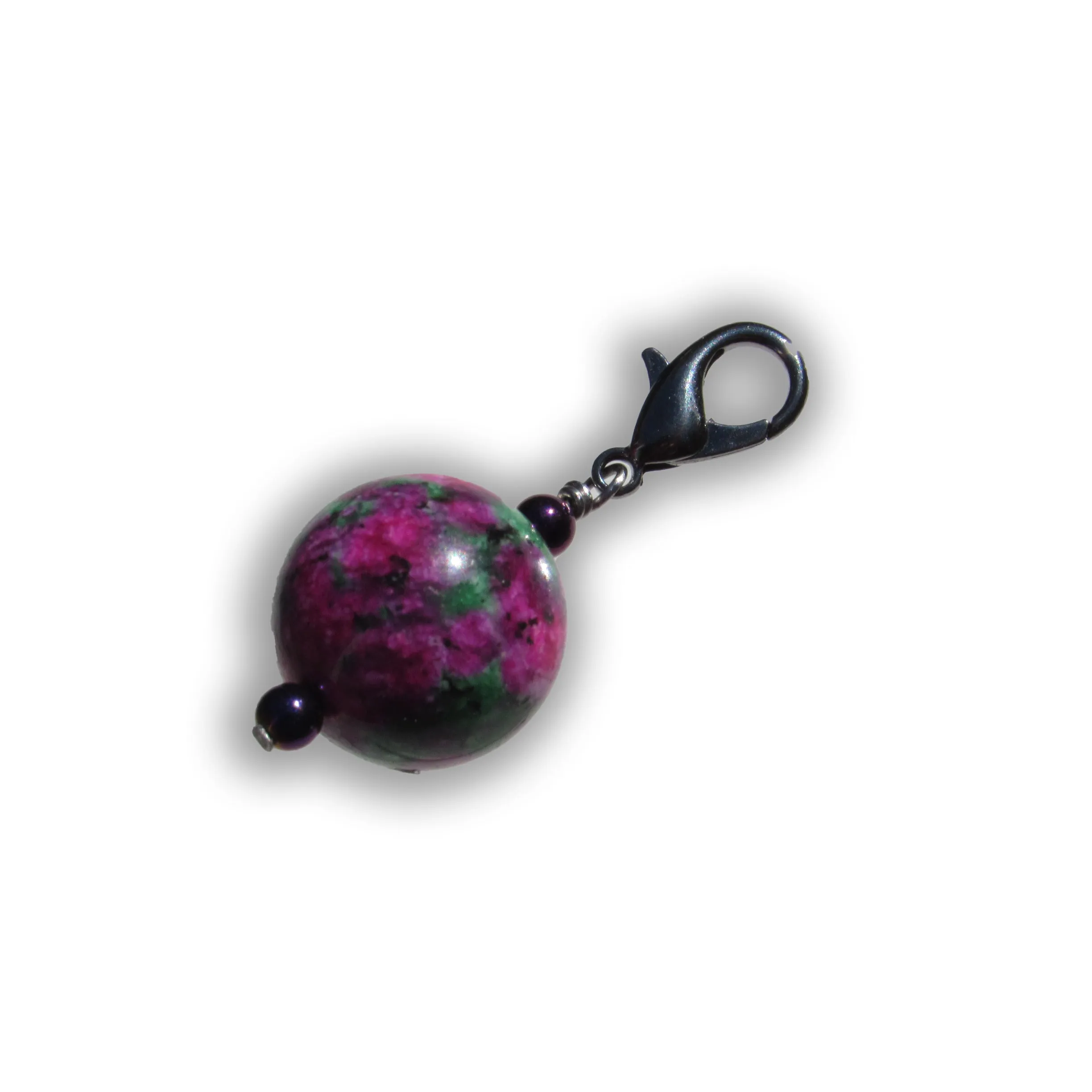 Ruby zoisite gemstone and hematite Pet collar charm