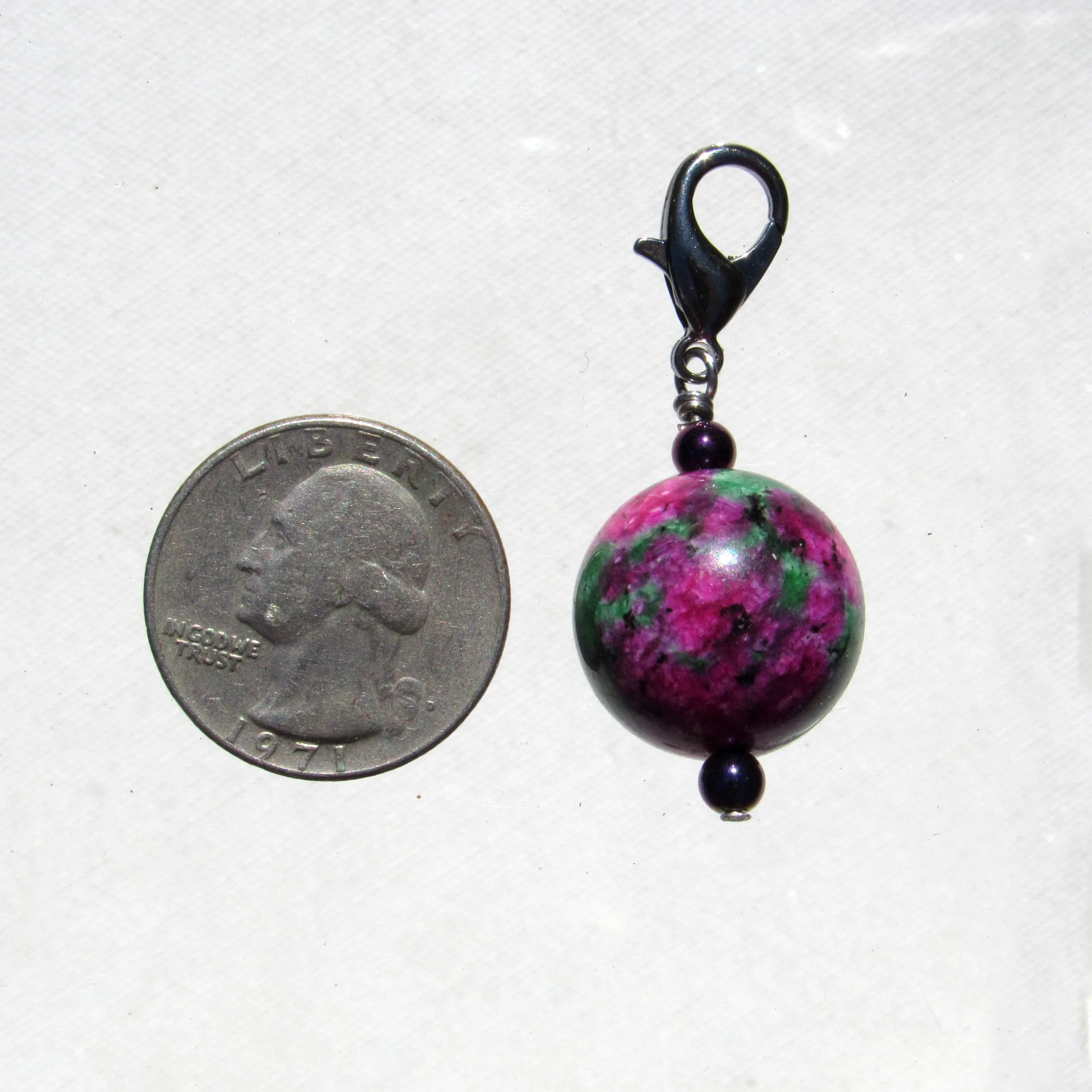 Ruby zoisite gemstone and hematite Pet collar charm