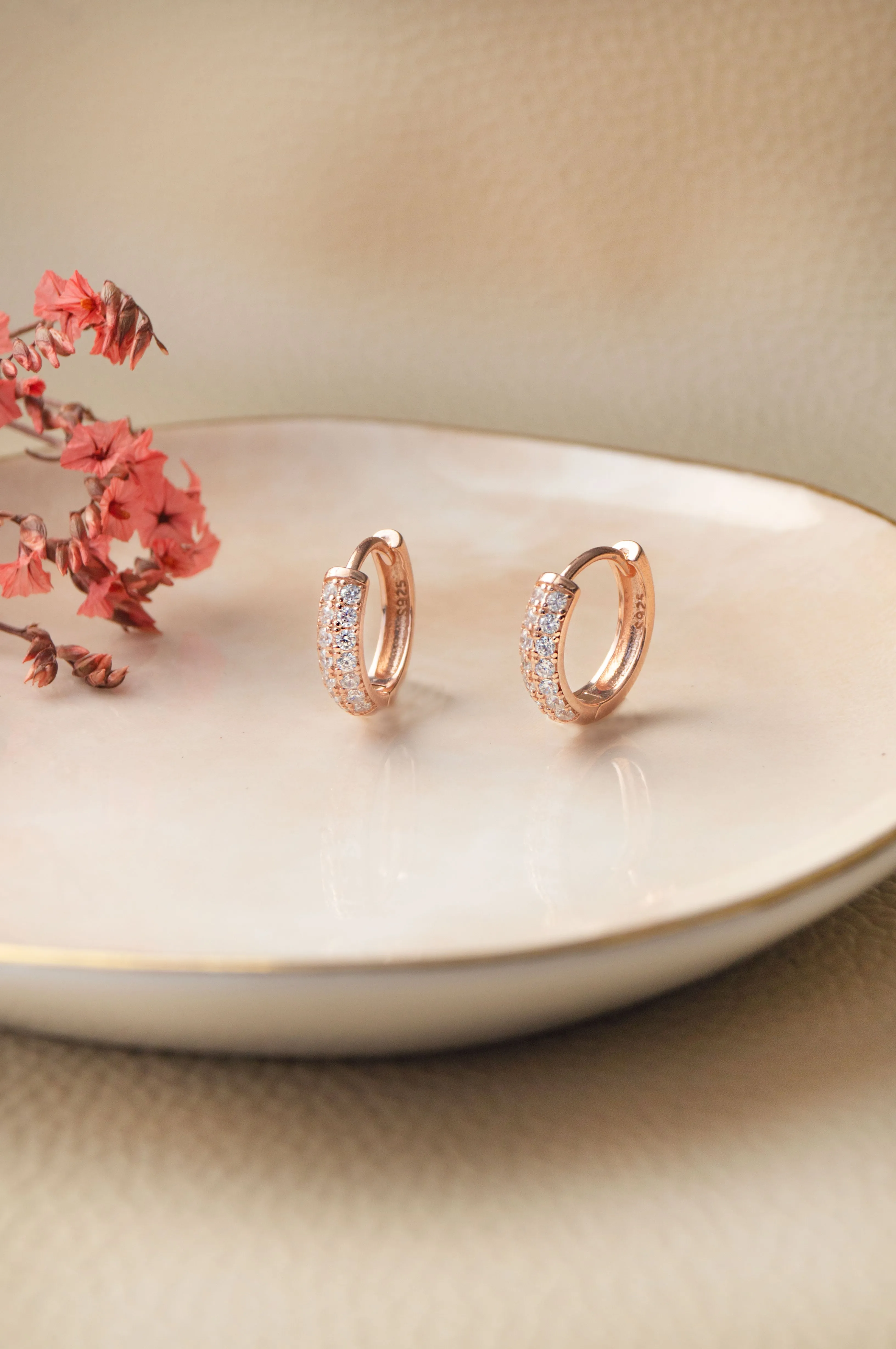 Sequence Studded Rose Gold Plated Sterling Silver Hoop Earrings