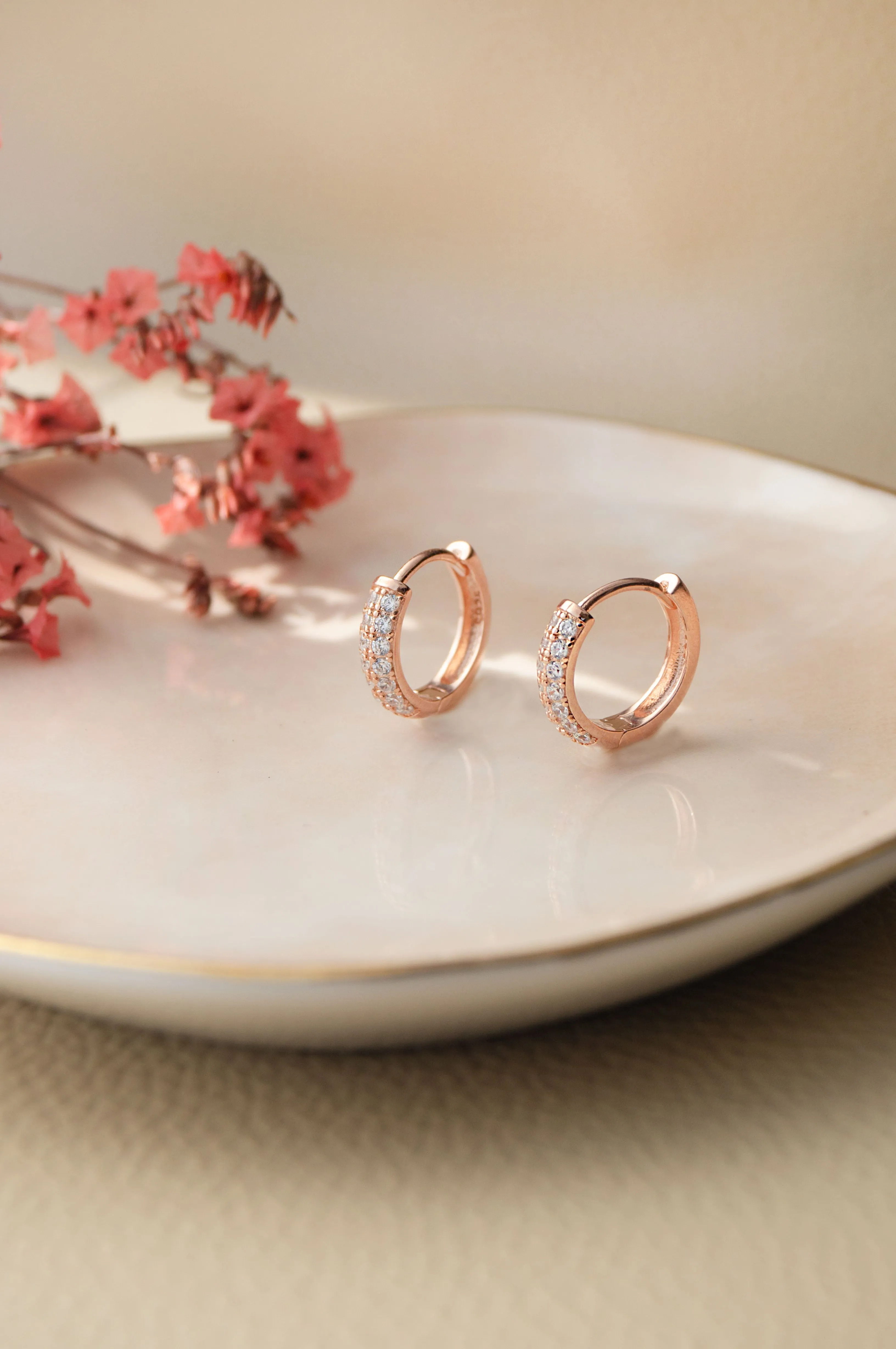 Sequence Studded Rose Gold Plated Sterling Silver Hoop Earrings