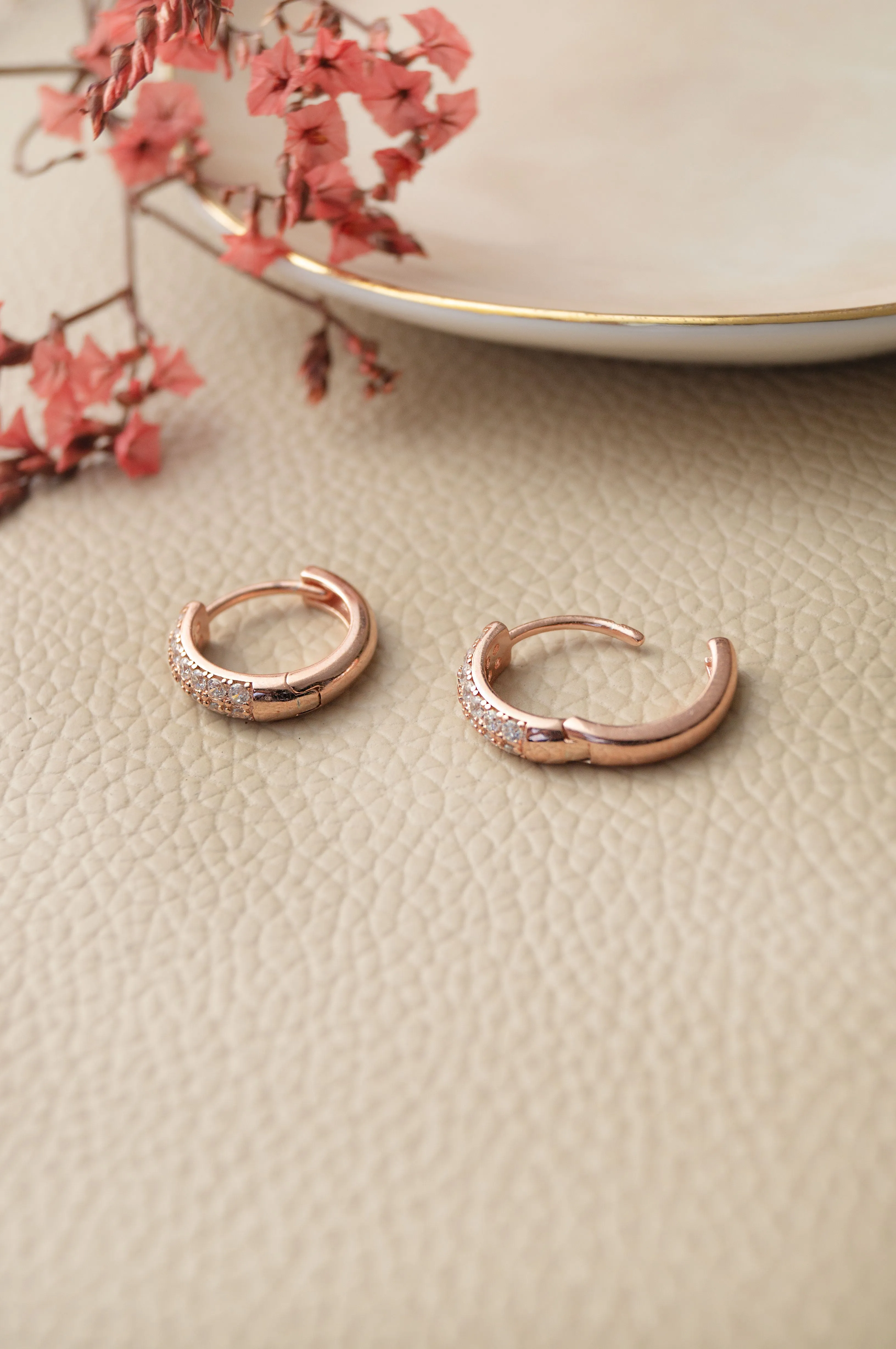 Sequence Studded Rose Gold Plated Sterling Silver Hoop Earrings