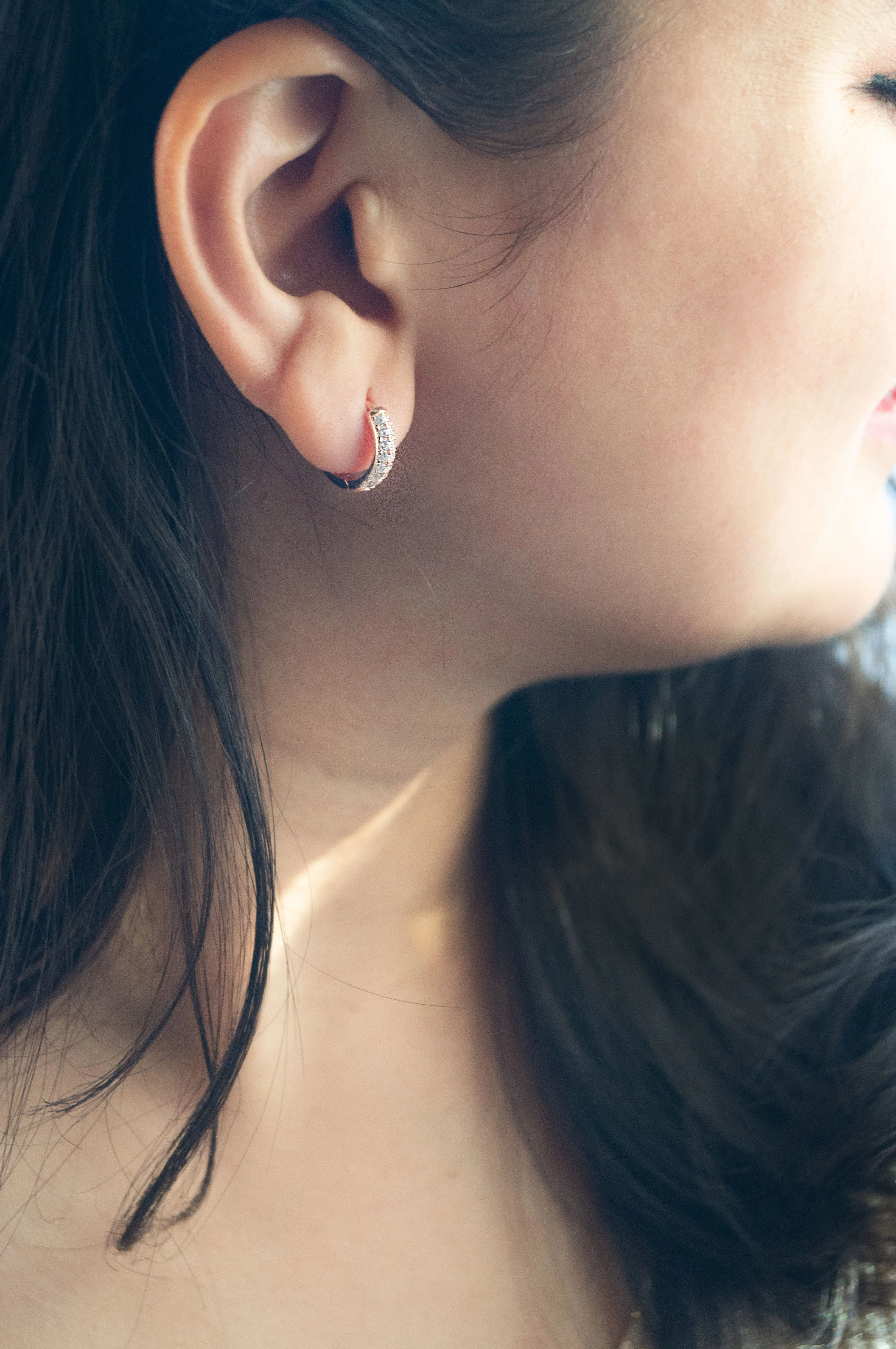 Sequence Studded Rose Gold Plated Sterling Silver Hoop Earrings