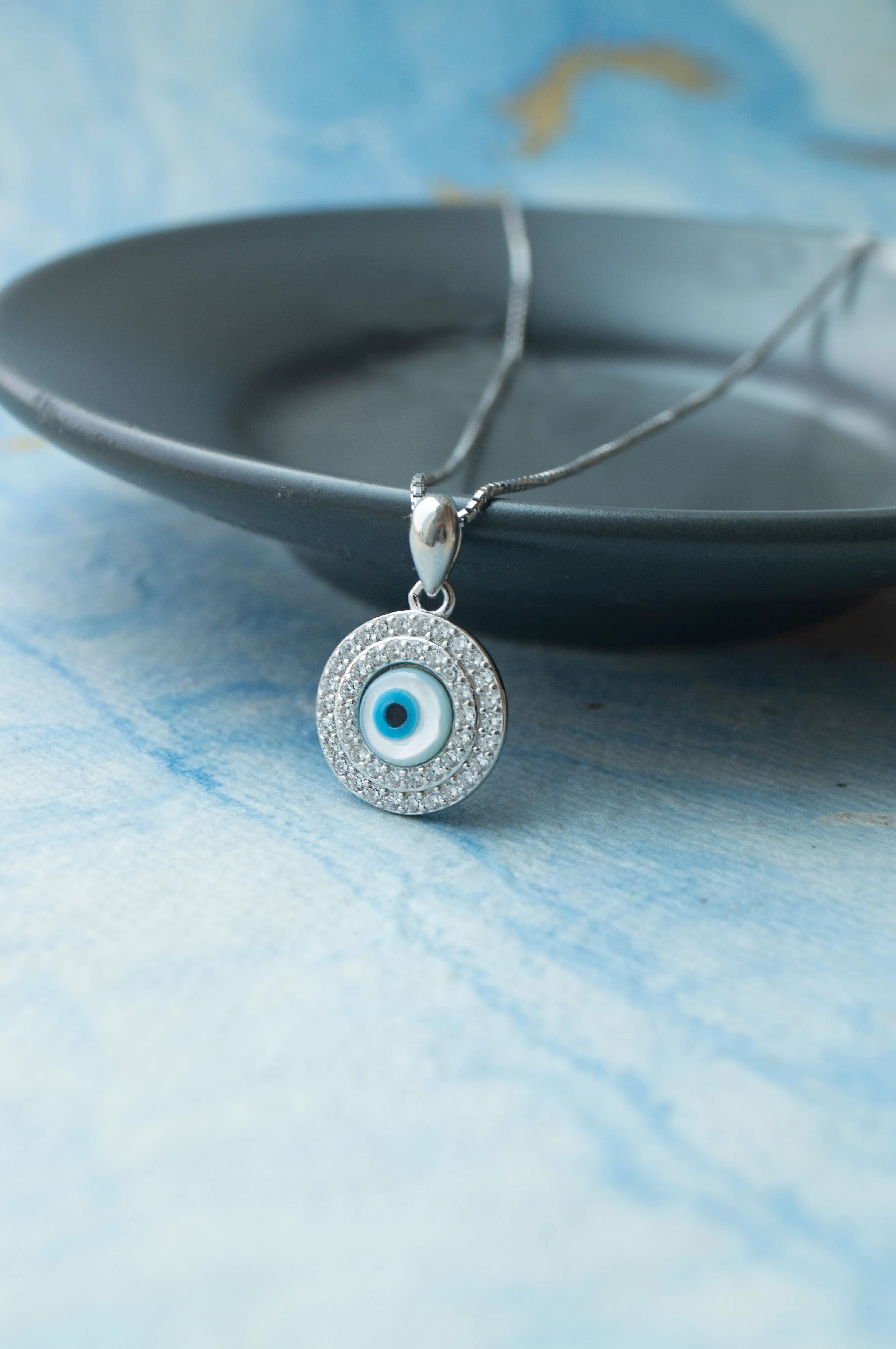 Shimmering Evil Eye Sterling Silver Pendant