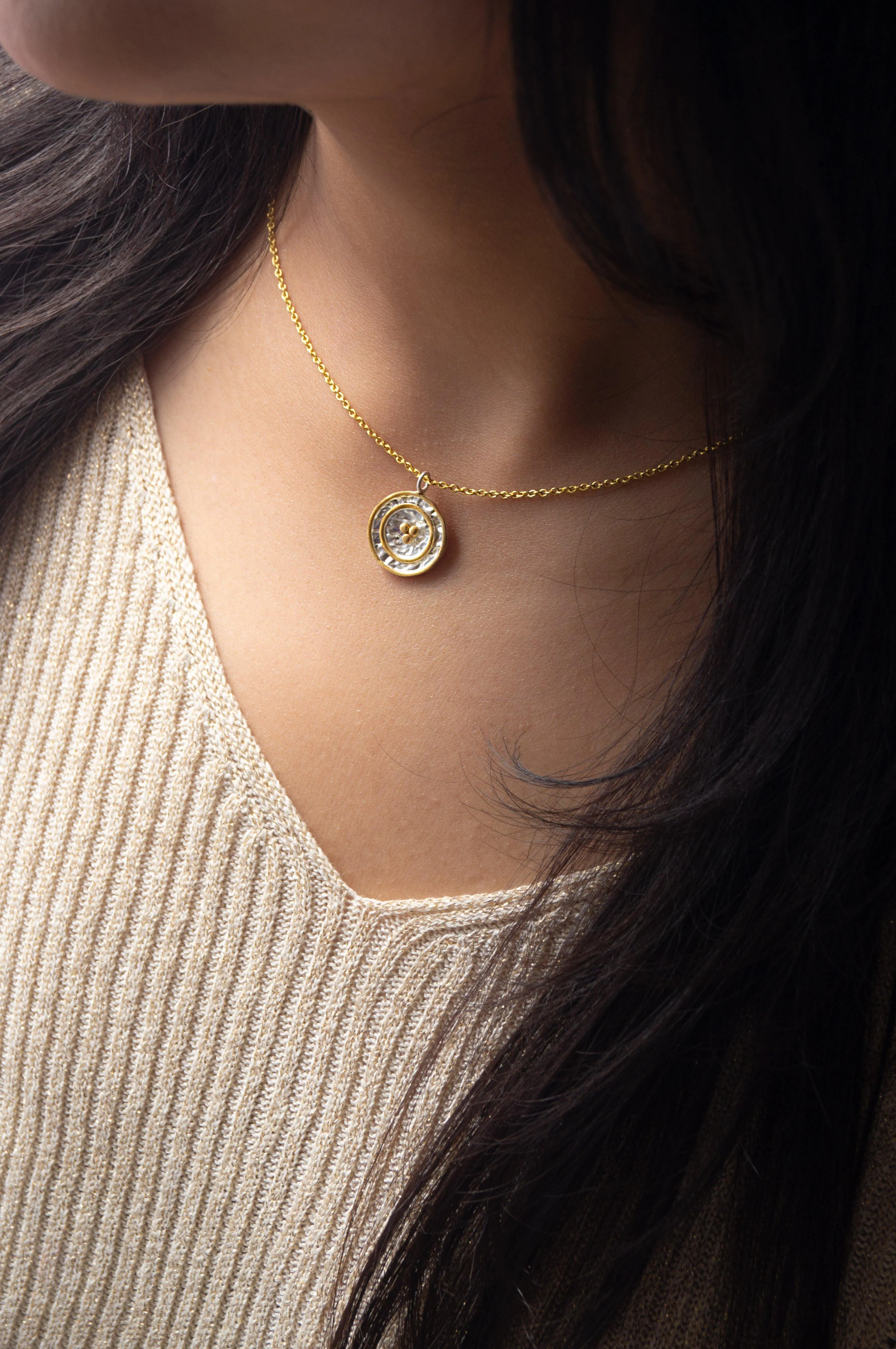 Shimmering Gold Granulation Sterling Silver Pendant Necklace