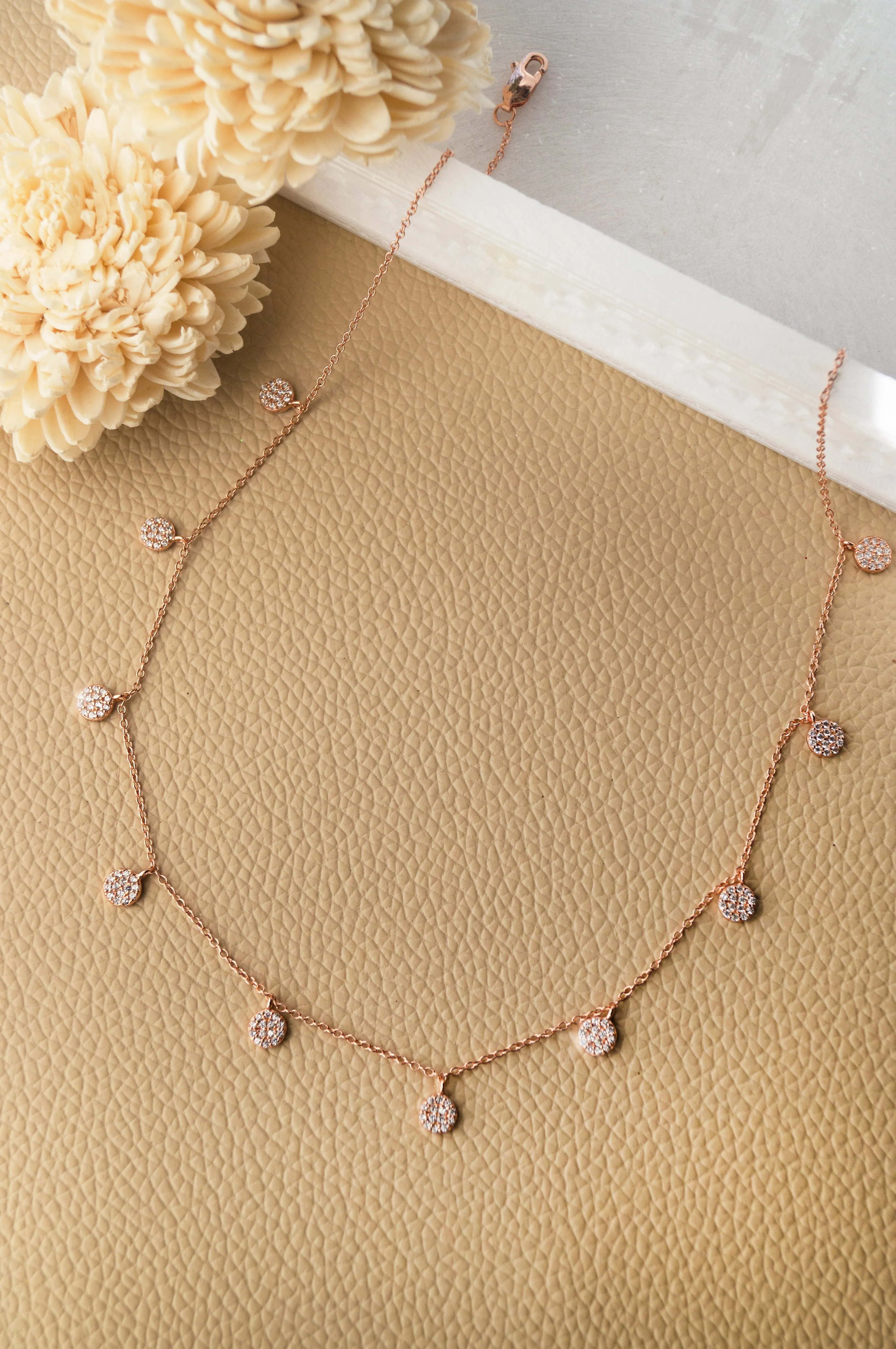 Shine Bright Circle Charm Rose Gold Plated Sterling Silver Delicate Necklace