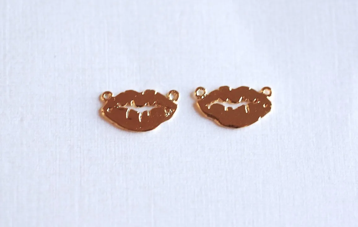 Shiny Vermeil Gold Lips Connector Charm- 18k gold over sterling silver Lip Charm Spacer, xoxo lip mark charm, Kiss Mark charm Connector