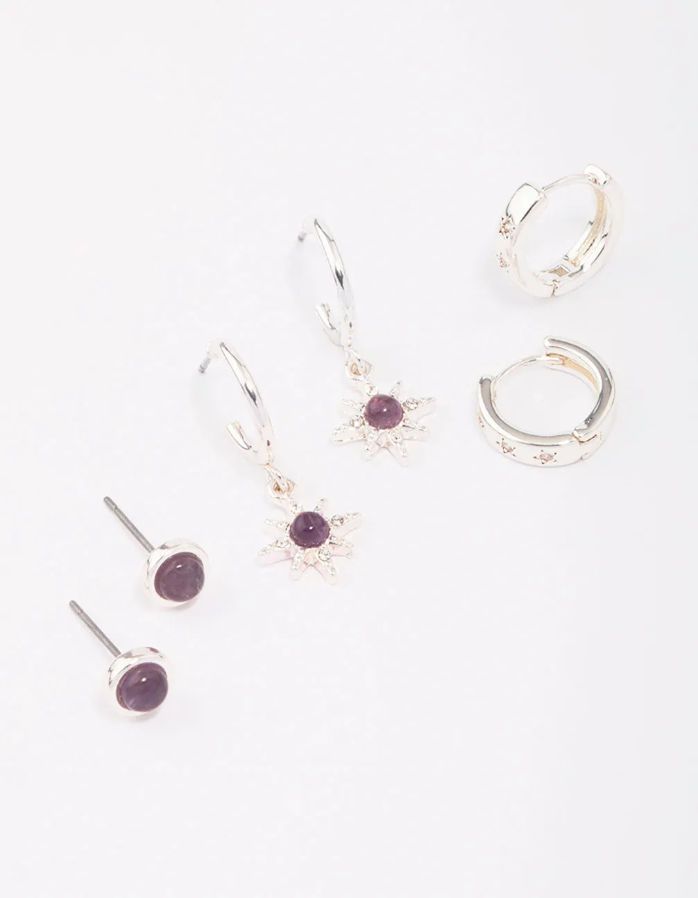 Silver Plated Amethyst Celestial Earring 3-Pack