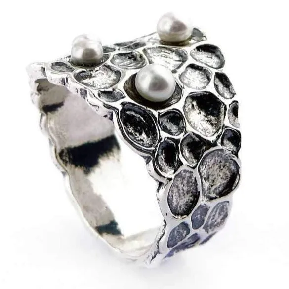 Silver ring for women, pearls silver rings for women