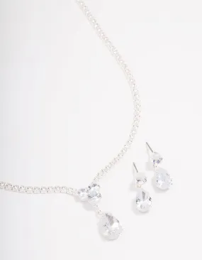 Silver Solitaire Necklace & Earring Jewellery Set