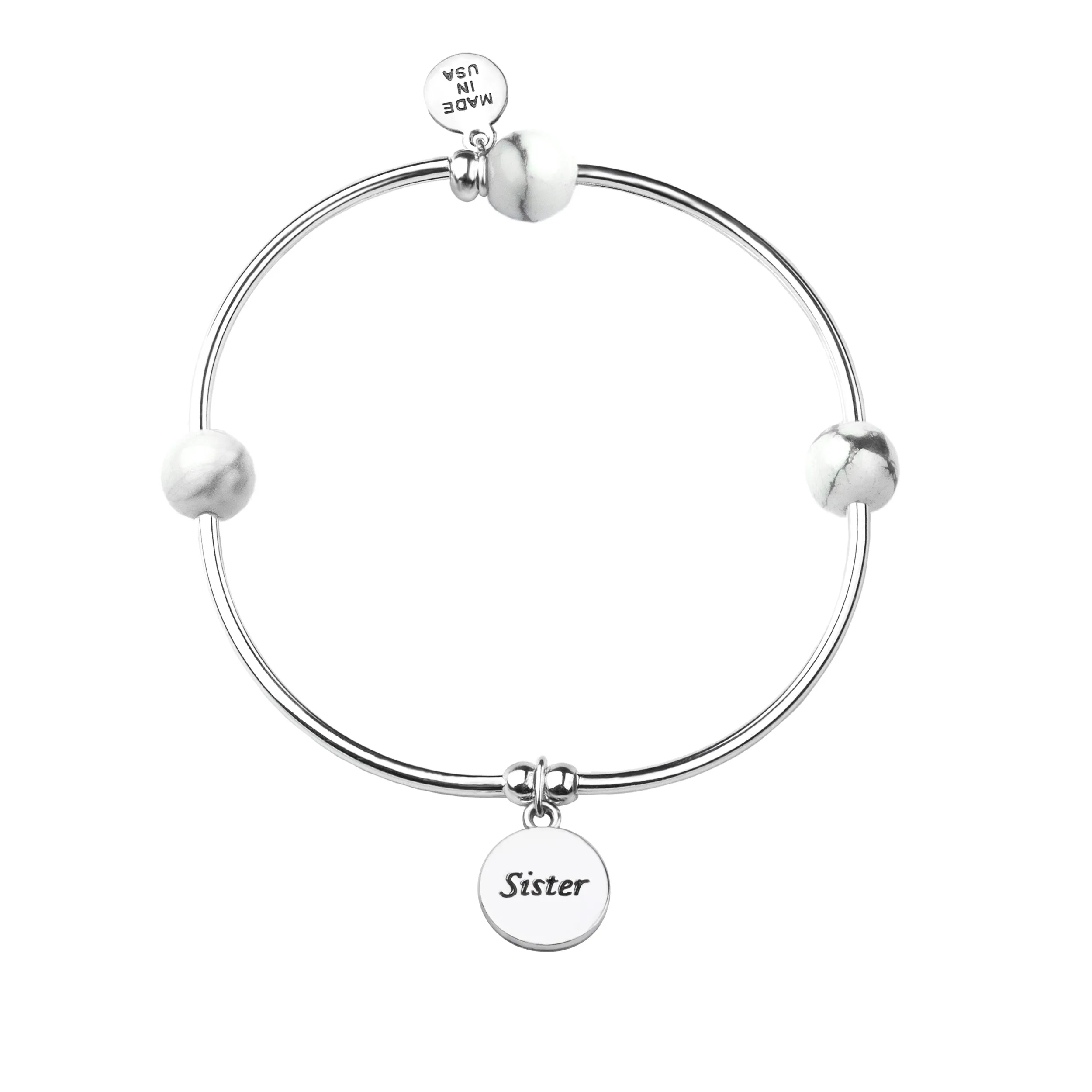 Sister | Soft Bangle Charm Bracelet | Howlite