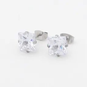 Square Cubic Zirconia Martini Stud Earrings - Silver