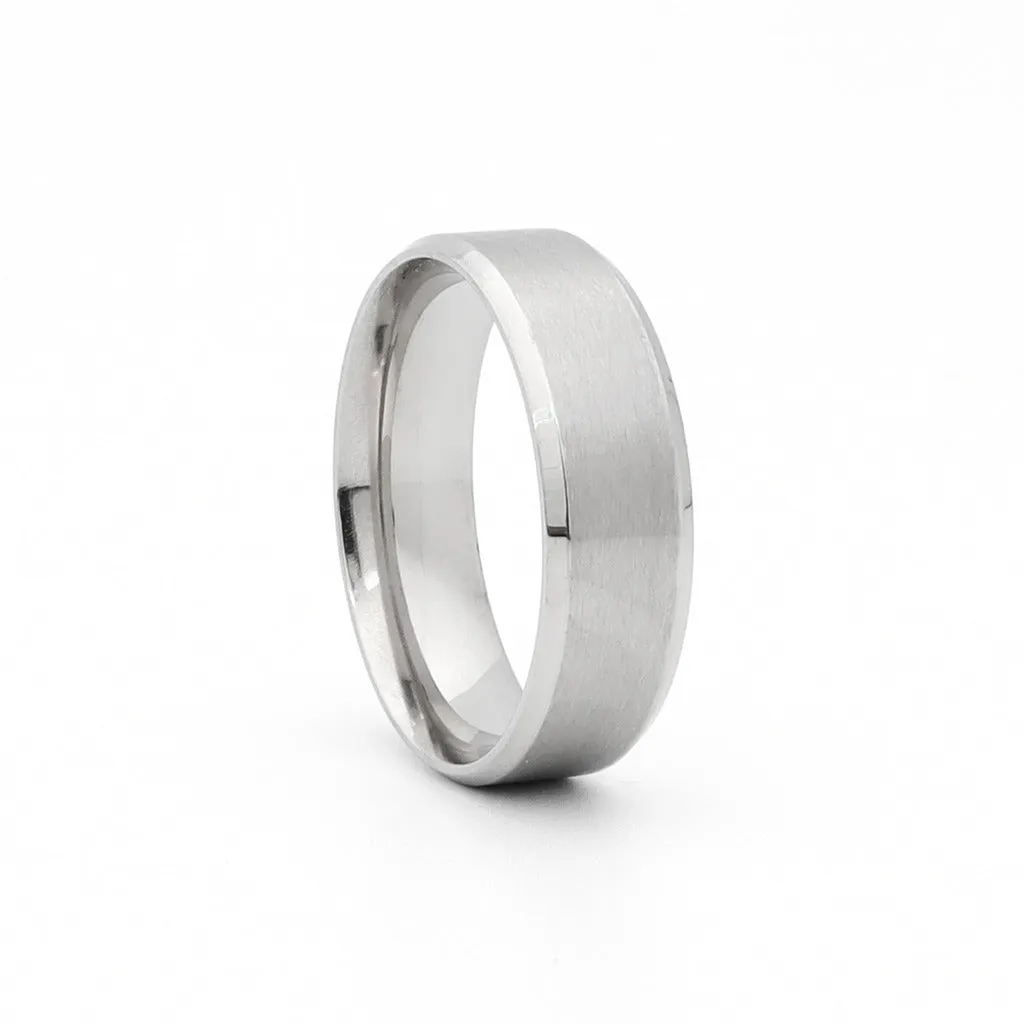 Stainless Steel 8mm Wide Beveled Edge Band Ring