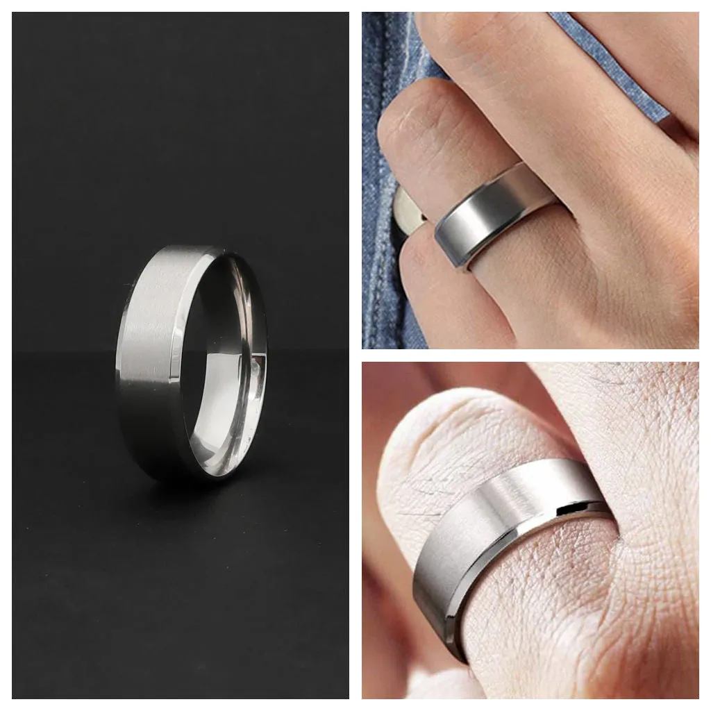 Stainless Steel 8mm Wide Beveled Edge Band Ring