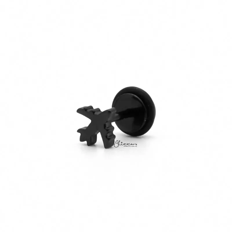 Stainless Steel Airplane Fake Plug Earring - Black