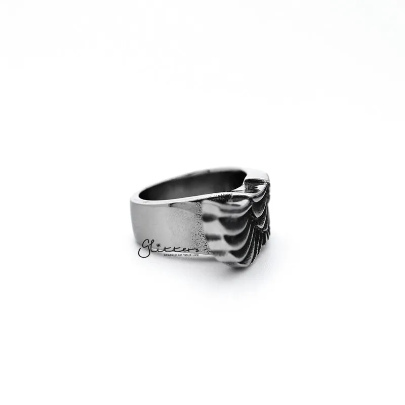 Stainless Steel Antiqued Angel Wing Casting Men's Rings