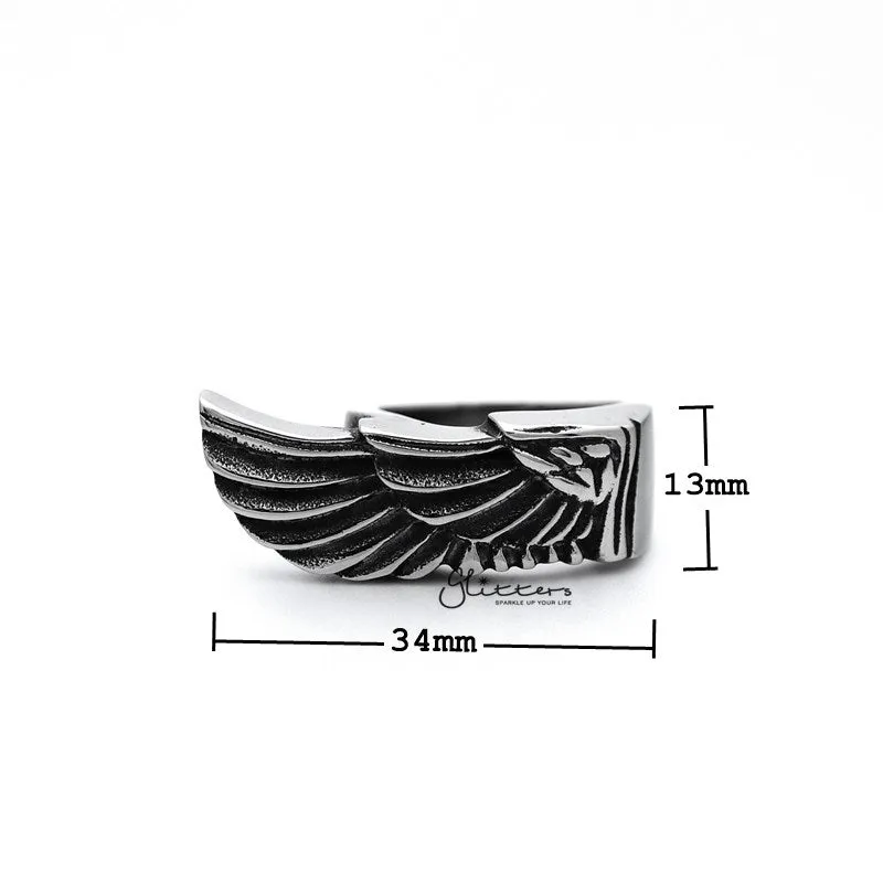 Stainless Steel Antiqued Angel Wing Casting Men's Rings