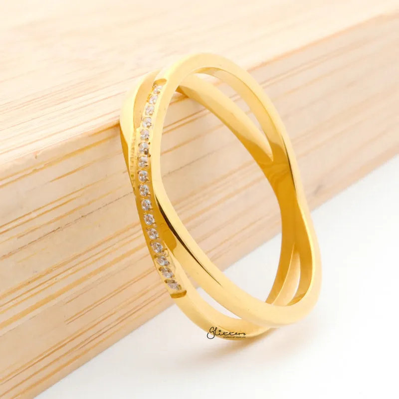 Stainless Steel Criss Cross X Ring - Gold