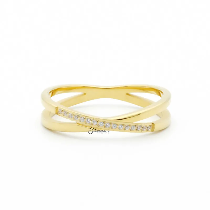 Stainless Steel Criss Cross X Ring - Gold