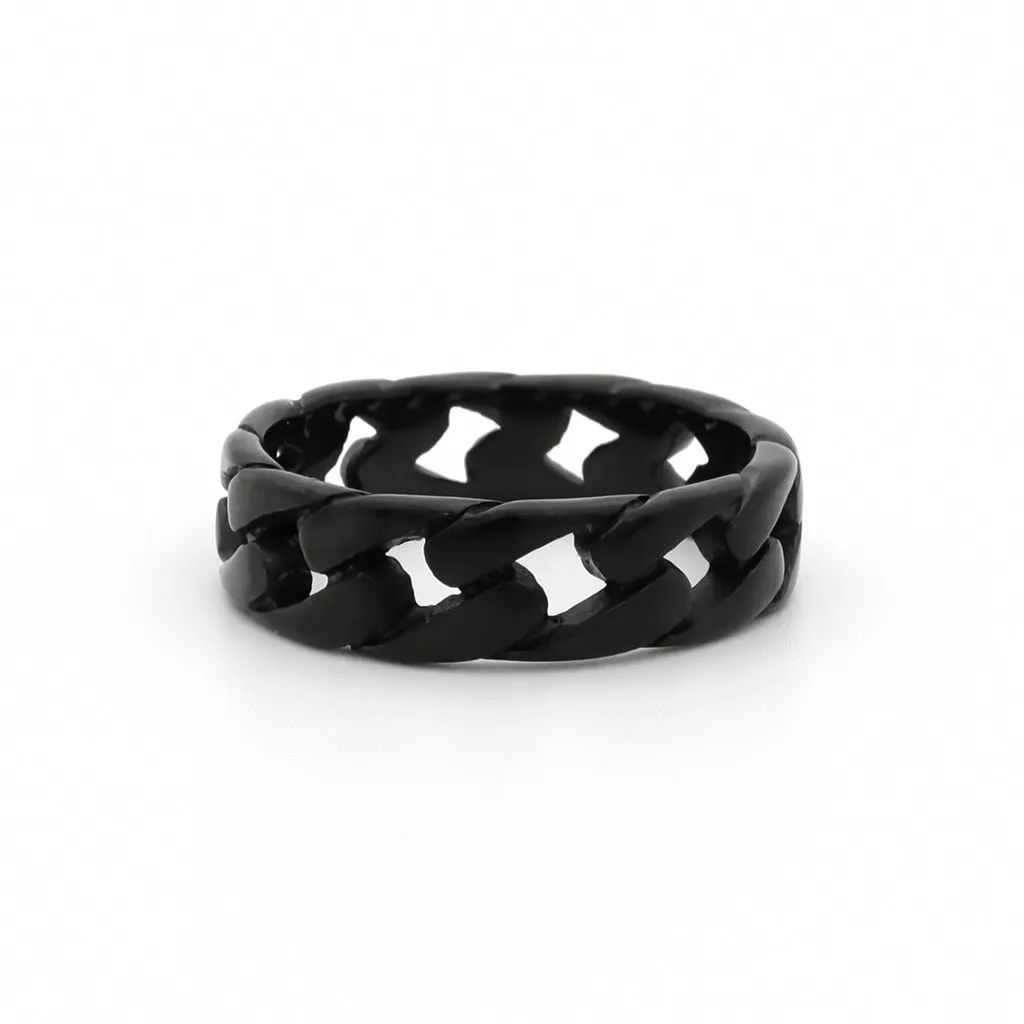 Stainless Steel Cuban Curb Chain Link Ring - Black