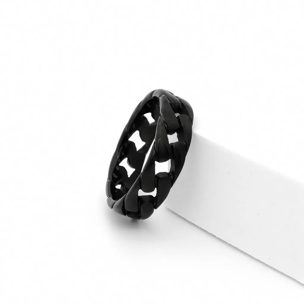 Stainless Steel Cuban Curb Chain Link Ring - Black