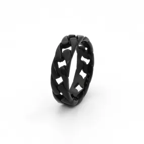 Stainless Steel Cuban Curb Chain Link Ring - Black